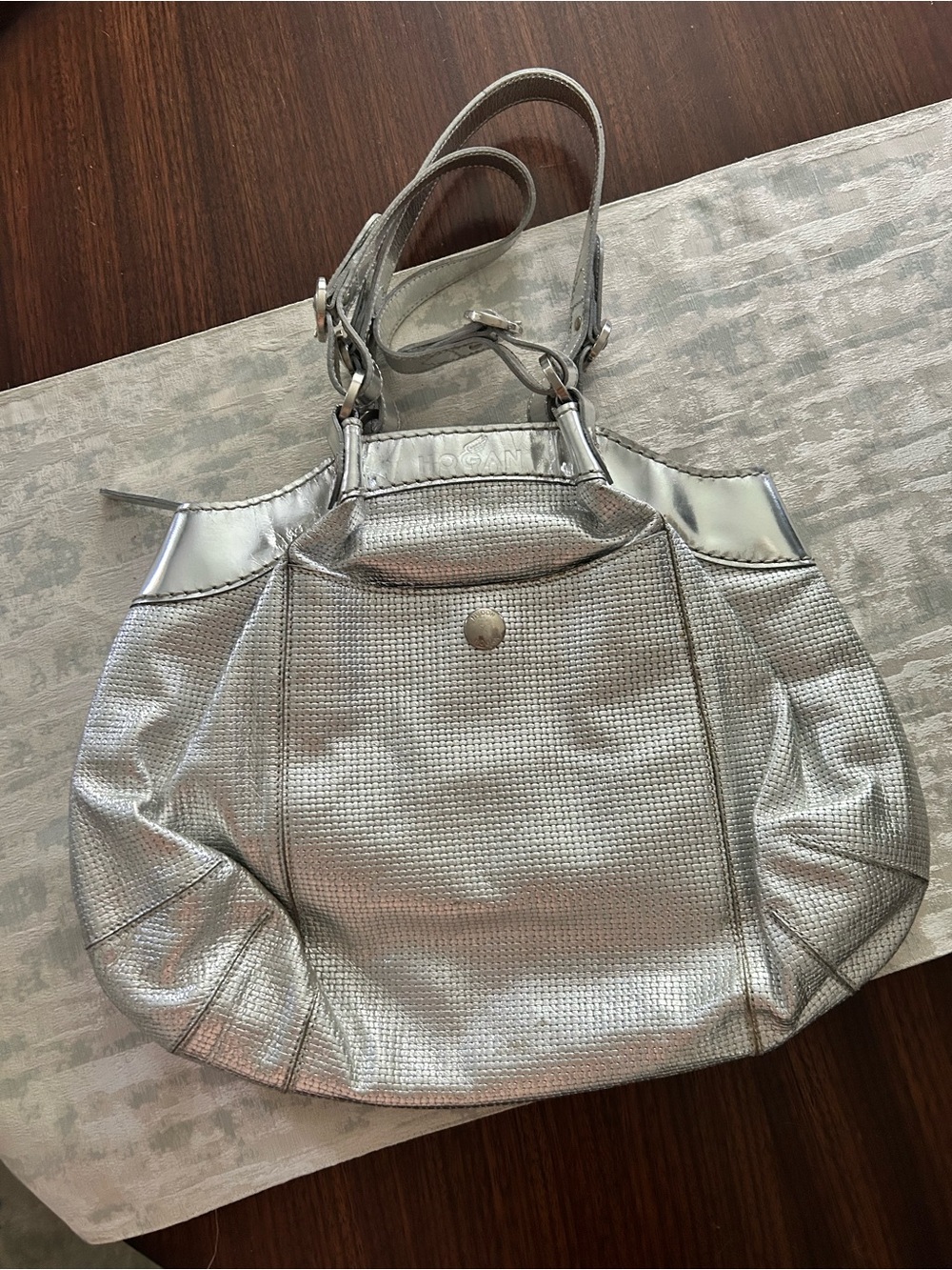 Hogan Silver Metallic Shoulder Tote